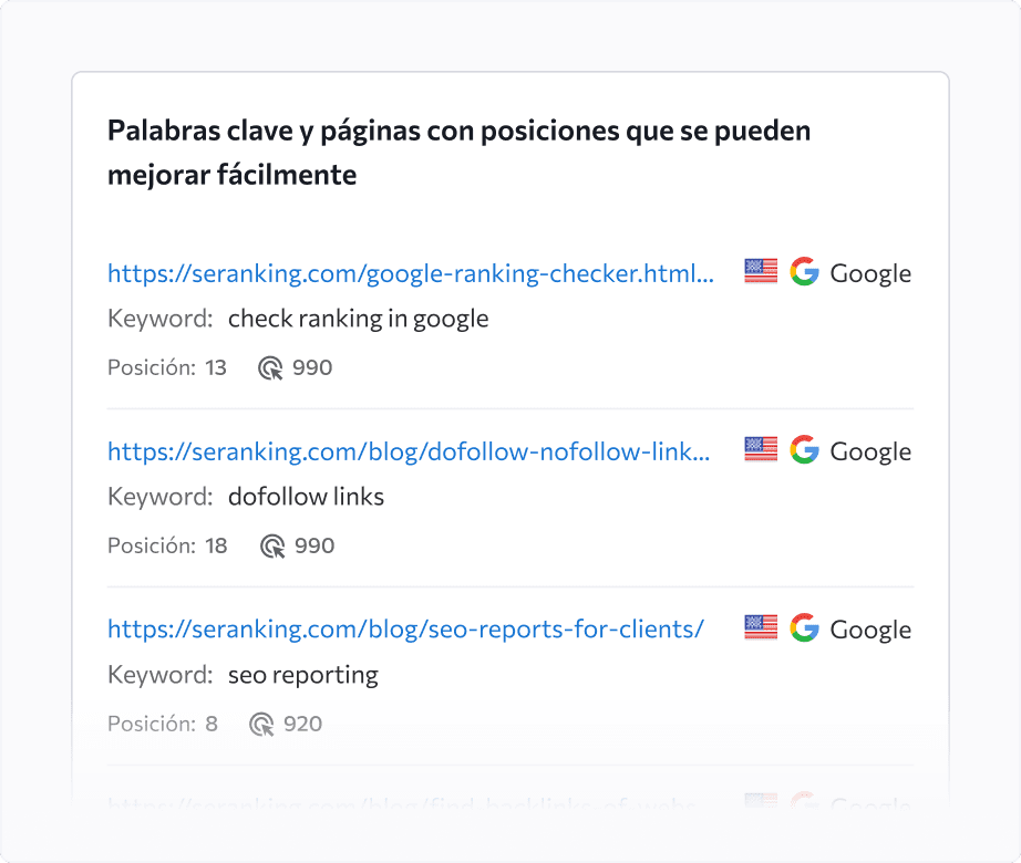 Simplifica la identificación de palabras clave y páginas con posiciones fáciles de mejorar