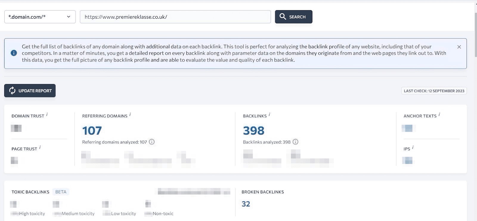 Backlinks data in SE Ranking