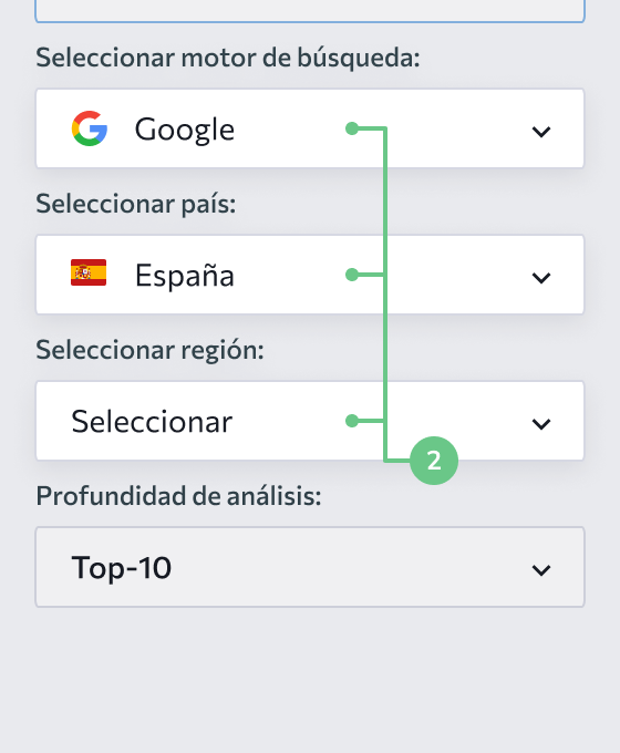 Elige un motor de búsqueda y una ubicación