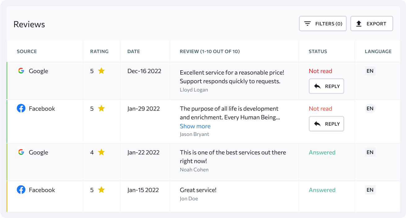 Répondez à tout avis, modifiez son statut ou exportez-le et attribuez-le à votre responsable